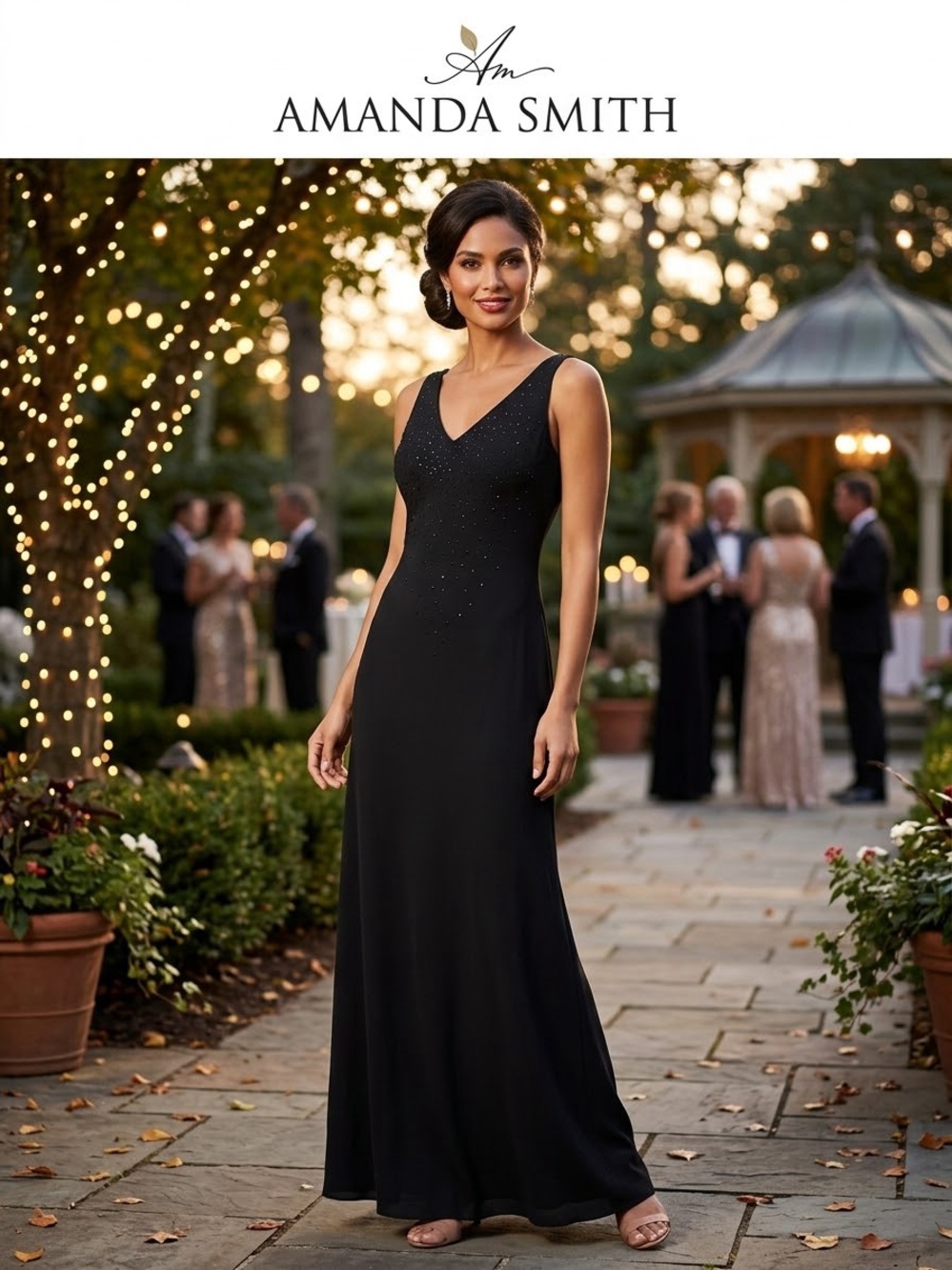Amanda Smith Black V-Neck Maxi Gown with Subtle Sparkle